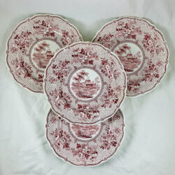 English Ralph Stevenson 'Windsor Castle' Red Transferware Dinner Plates, set/4